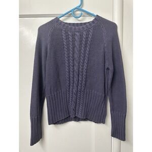 Vintage Purple Sweater Cable-Knit Crew Neck Cotton Eddie Bauer - Small